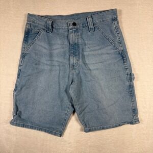 Wrangler Mens Carpenter Shorts Size 30 Light Wash Denim Utility Pockets